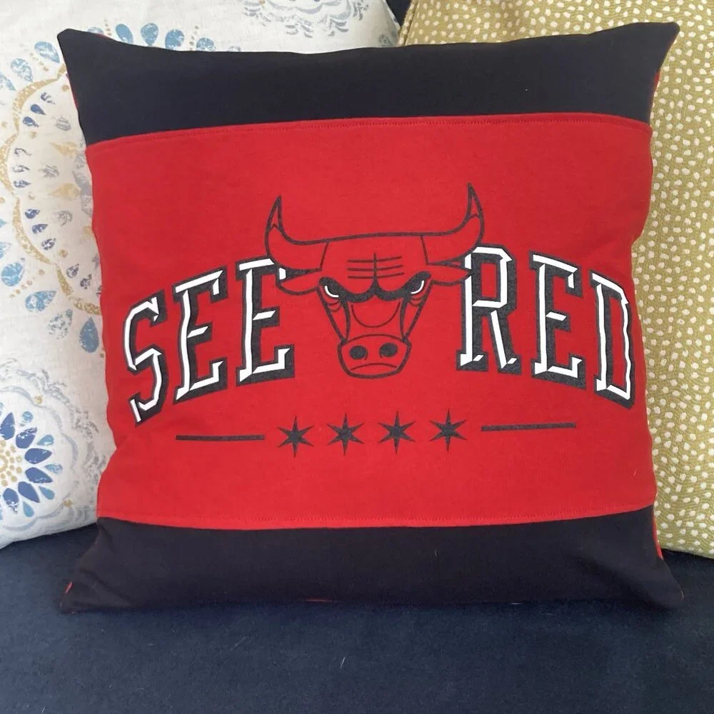 Chicago Bulls Basketball HANDMADE upcycle 16X16 retro T-shirt THROW PILLOW cover